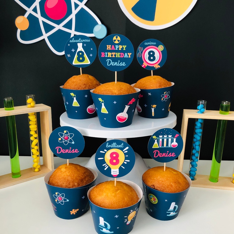 Mad Science Pink Cupcake Toppers