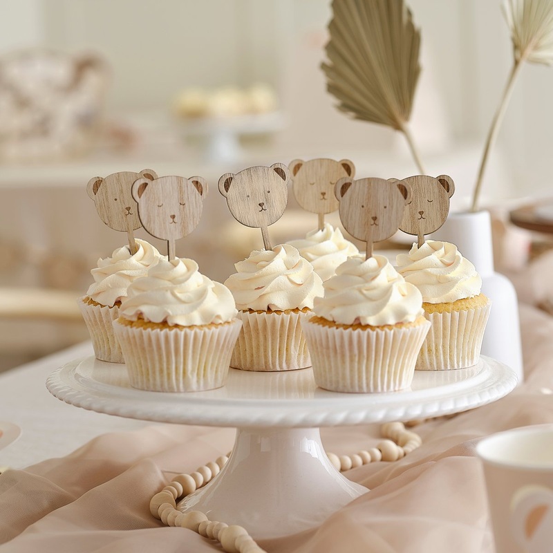 Teddy Bear Wooden Cupcake Toppers