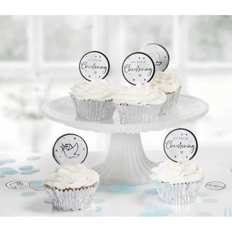 Blue On Your Christening Cupcake Toppers