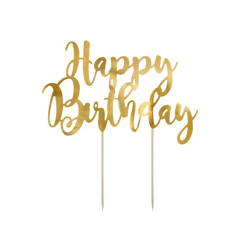 Gold Happy Birthday Cake Topper -22.5cm