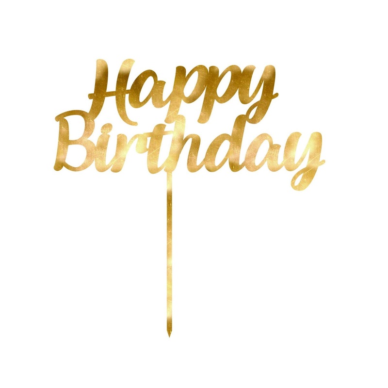 Happy Birthday Acrylic  Gold  Cake Topper