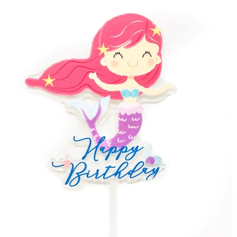 Happy Birthday Mermaid Acrylic Cake Topper