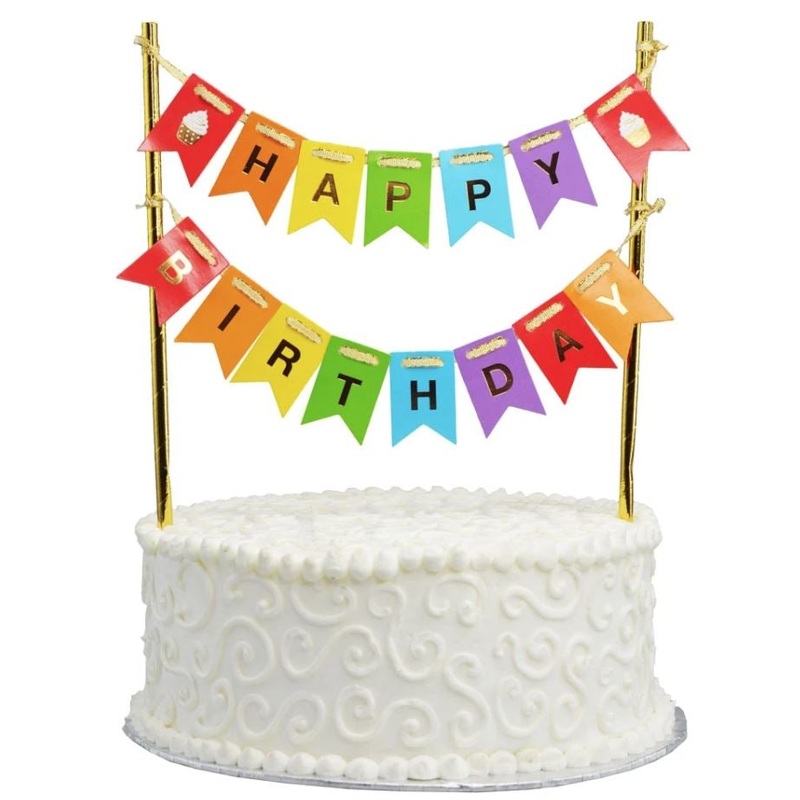Happy Birthday Multicolour Flag Banner Cake Topper