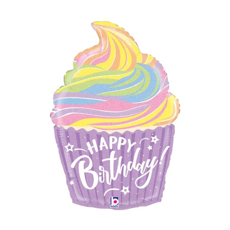 Happy Birthday Pastel Cupcake Foil Balloon 22Inches