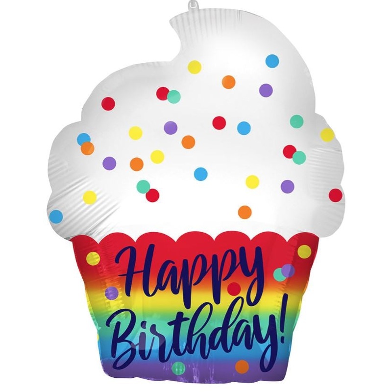 Happy Birthday Rainbow Cupcake Foil Balloon 18Inches