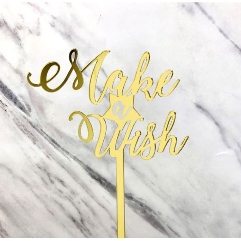 Make A Wish Gold Acrylic Cake Topper