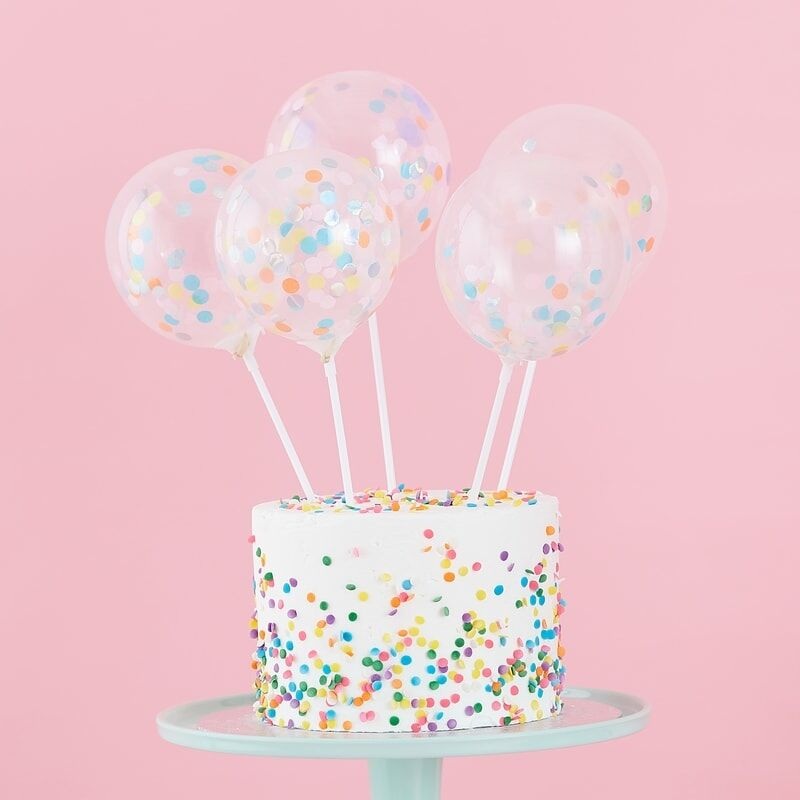 Mini Cake Topper Confetti Filled Balloons Kit, 5 Pack