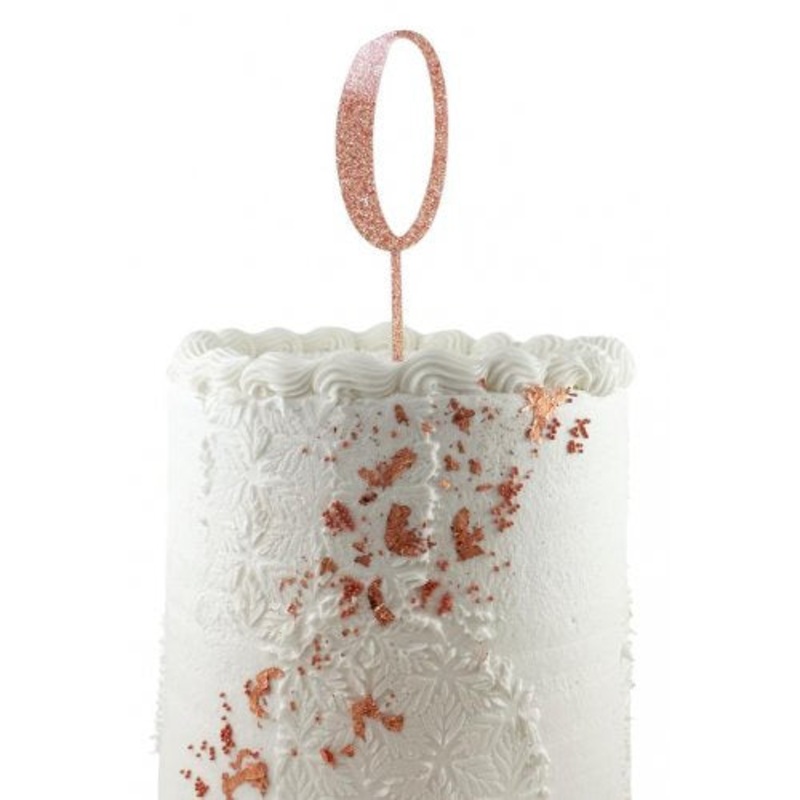 Number 0 Rose Gold Glitter Acrylic Cake Topper