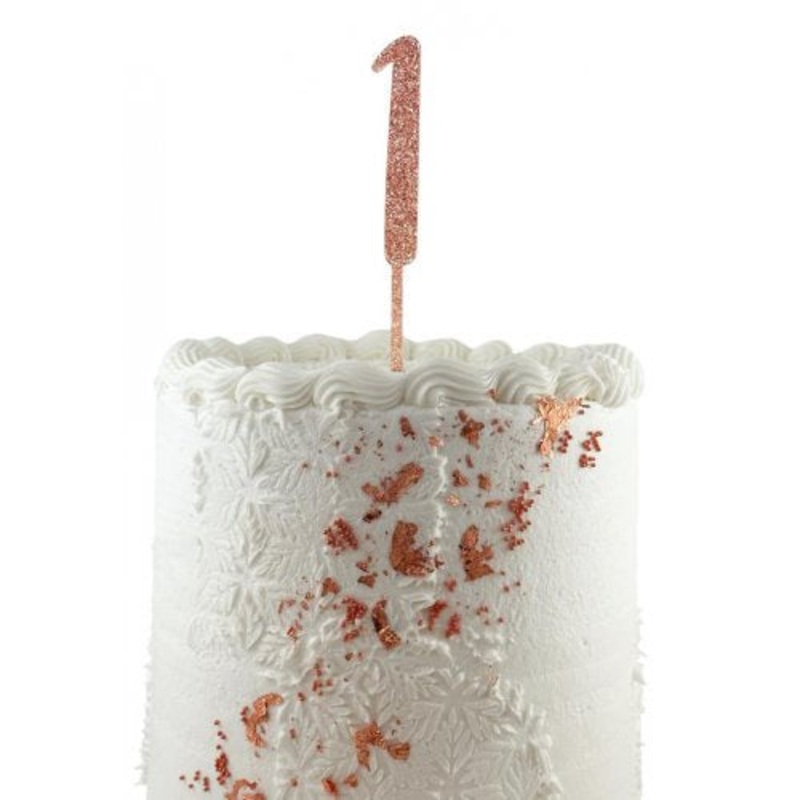 Number 1 Rose Gold Glitter Acrylic Cake Topper