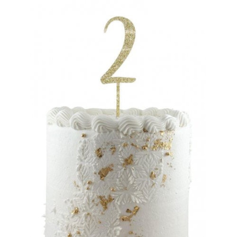 Number 2 Gold Glitter Acrylic Cake Topper