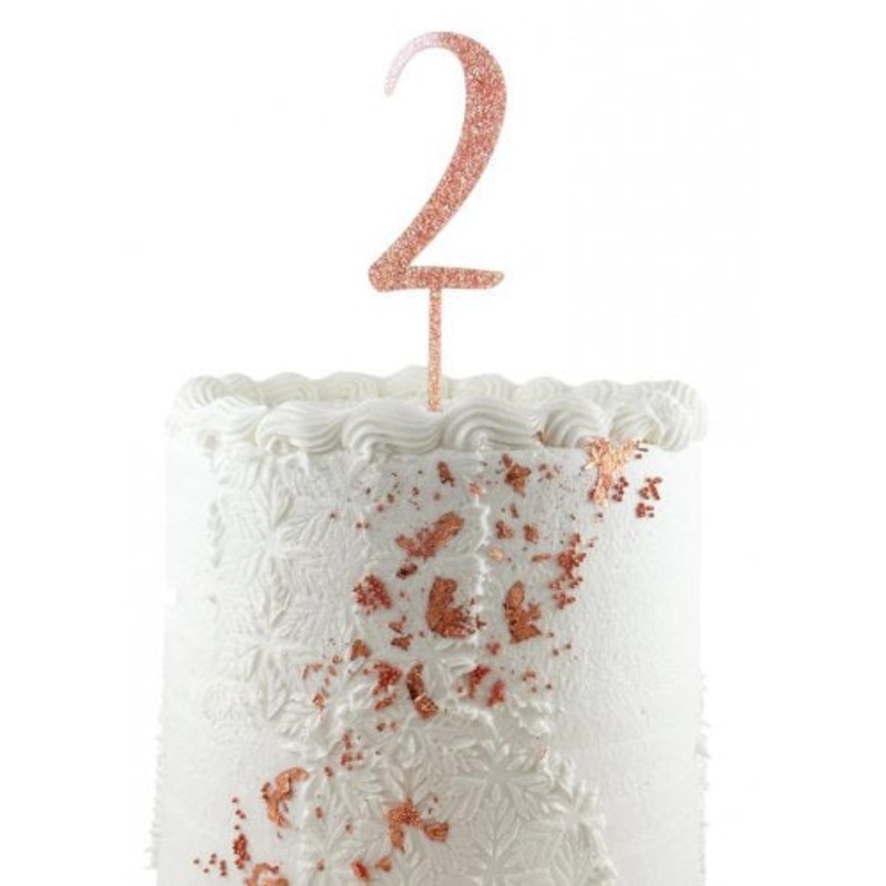 Number 2 Rose Gold Glitter Acrylic Cake Topper