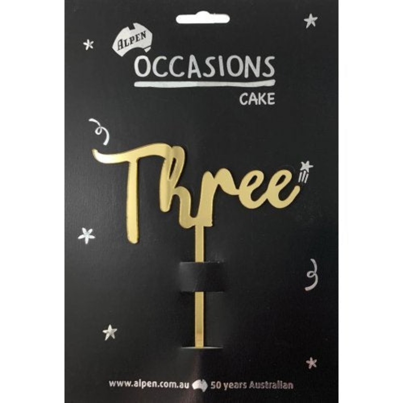 Number 3 Gold Acrylic Cake Topper