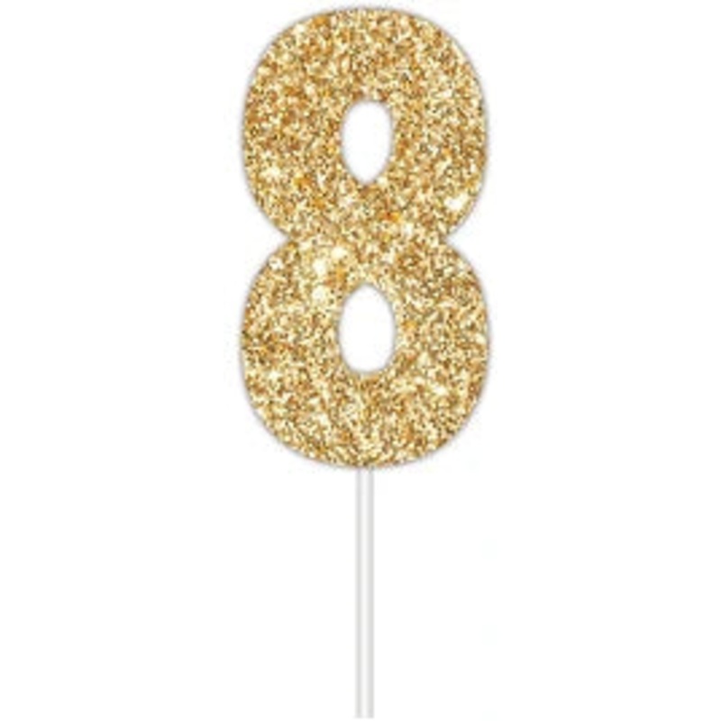 Number 8 Gold Cake Topper