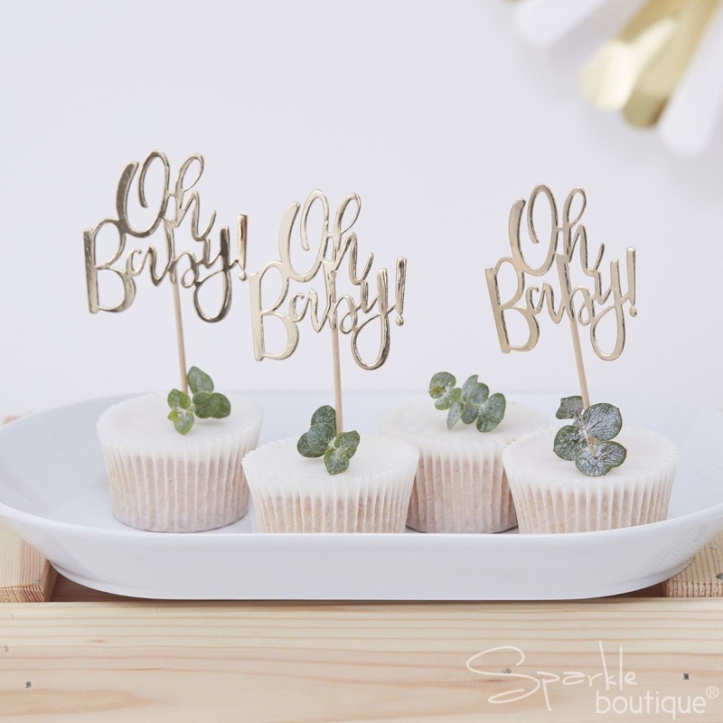 Oh Baby Gold Foil Cupcake Toppers Pack of 12