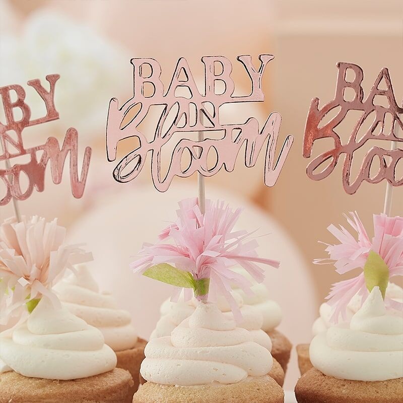 Rose Gold Floral Baby Shower Cupcake Toppers, 12ct