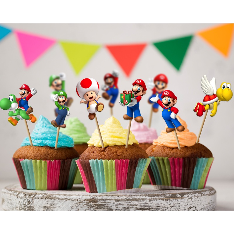 Super Mario Theme Characters Cup Cake Topper