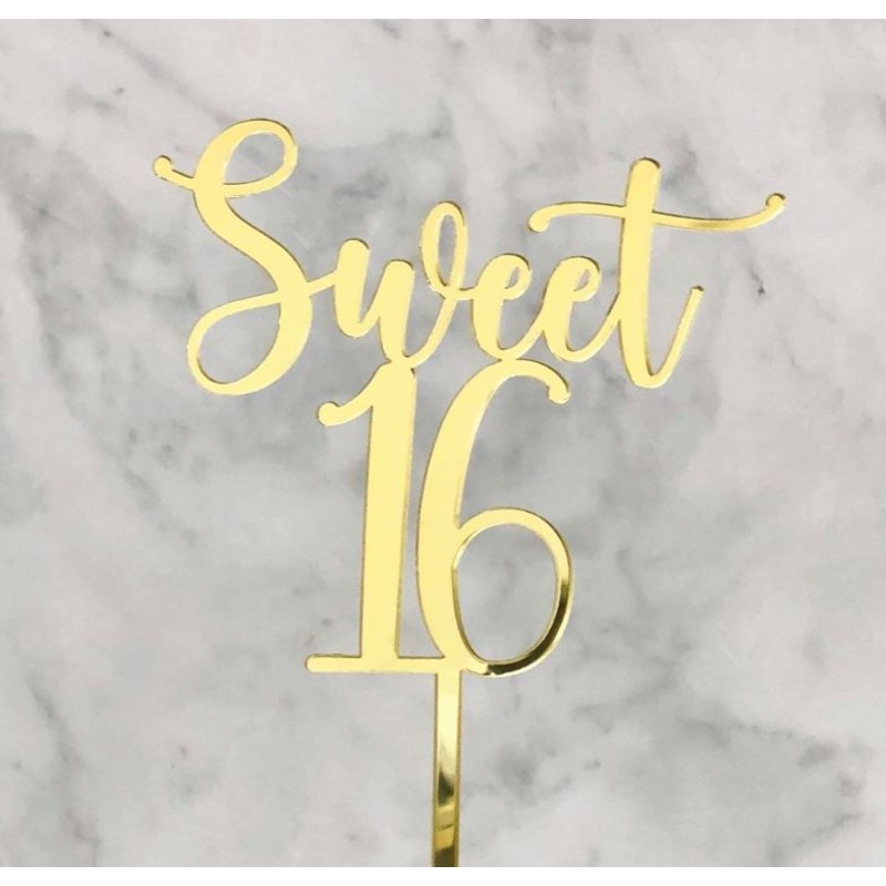 Sweet 16 Gold Acrylic Cake Topper