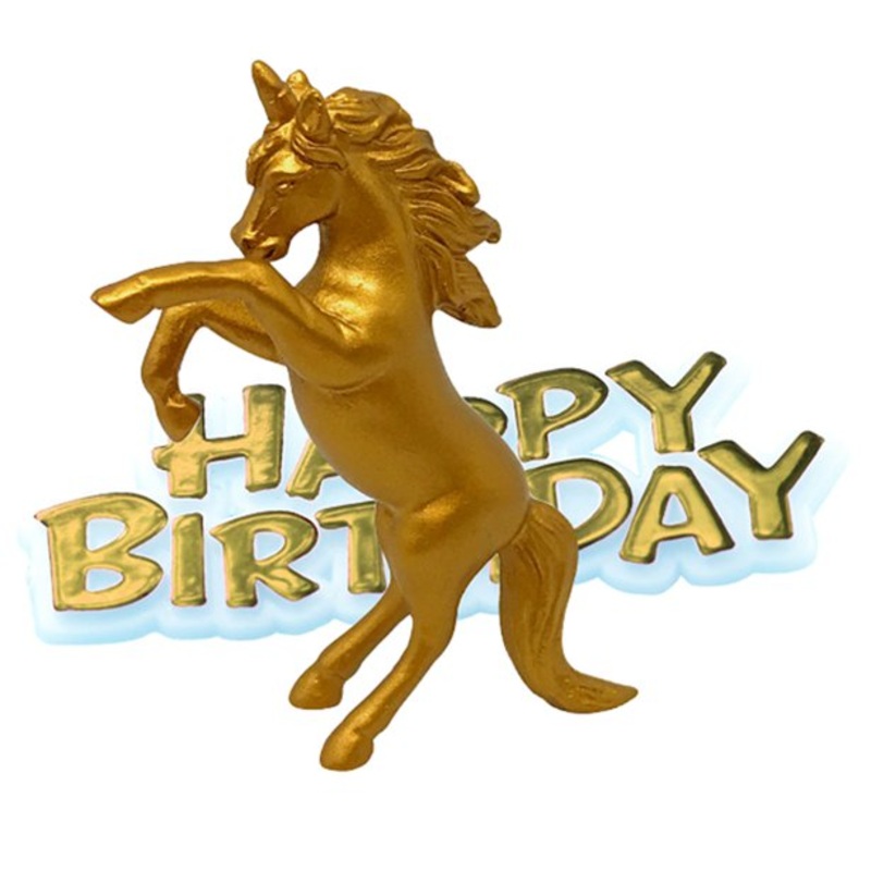 Unicorn Resin Cake Topper & Gold Happy Birthday Motto