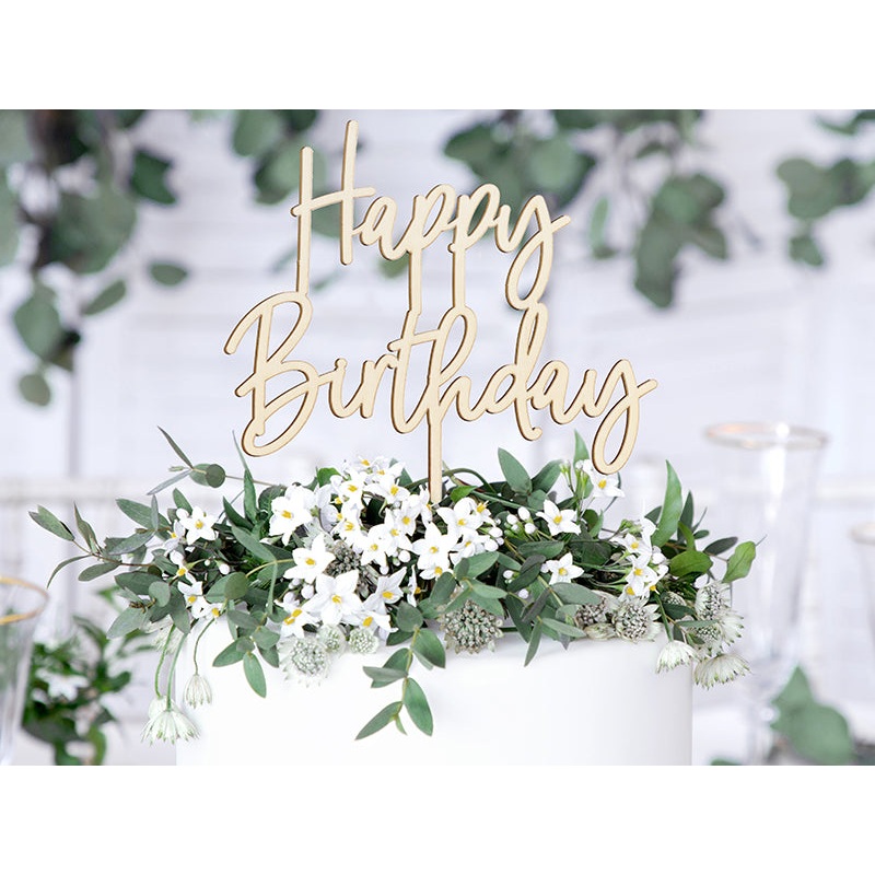 Wooden Cake Topper Happy Birthday - 16.5cm