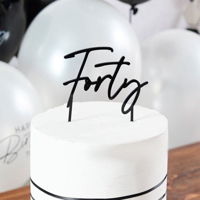 Black 'Forty' Acrylic Cake Topper 13cm
