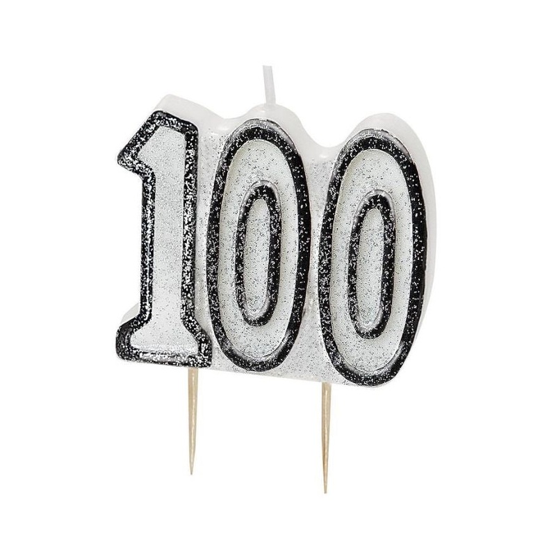Black Glitz 100th Birthday Cake Candles 7cm