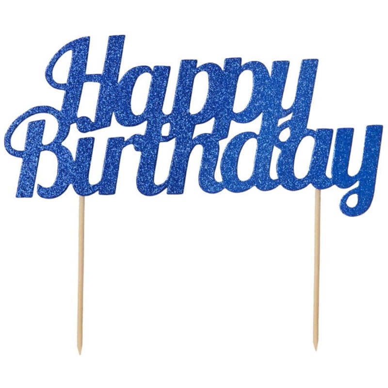 Blue Happy Birthday Cake Topper Decoration