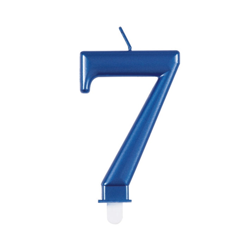 Blue Metallic 7th Birthday Cake Candle