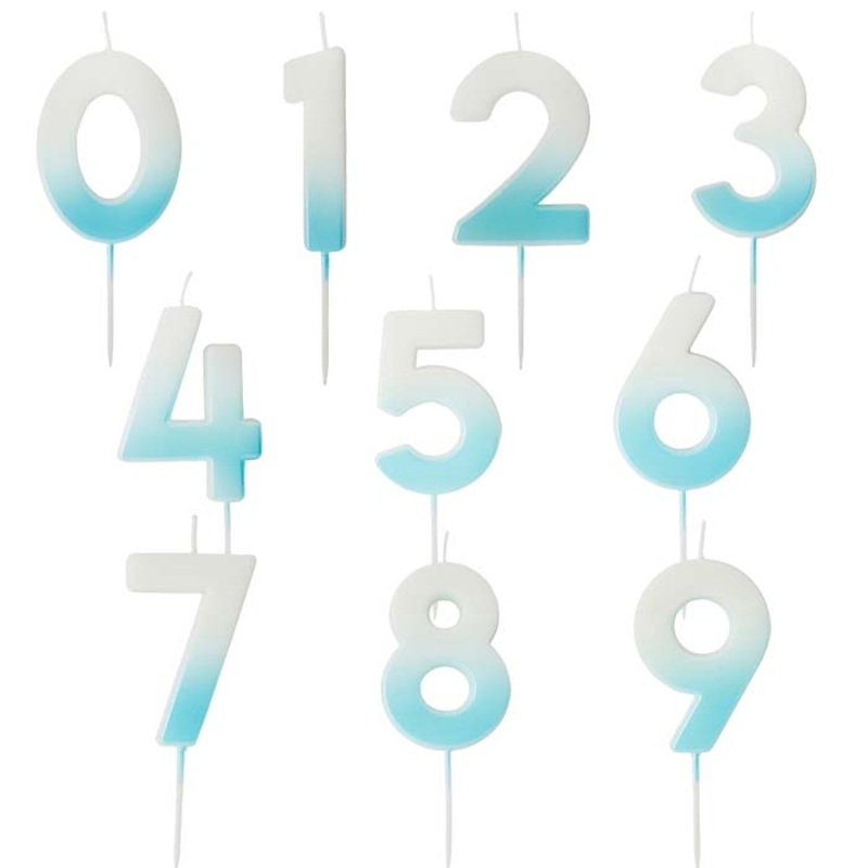 Blue Ombre Birthday Cake Number Candles 0-9