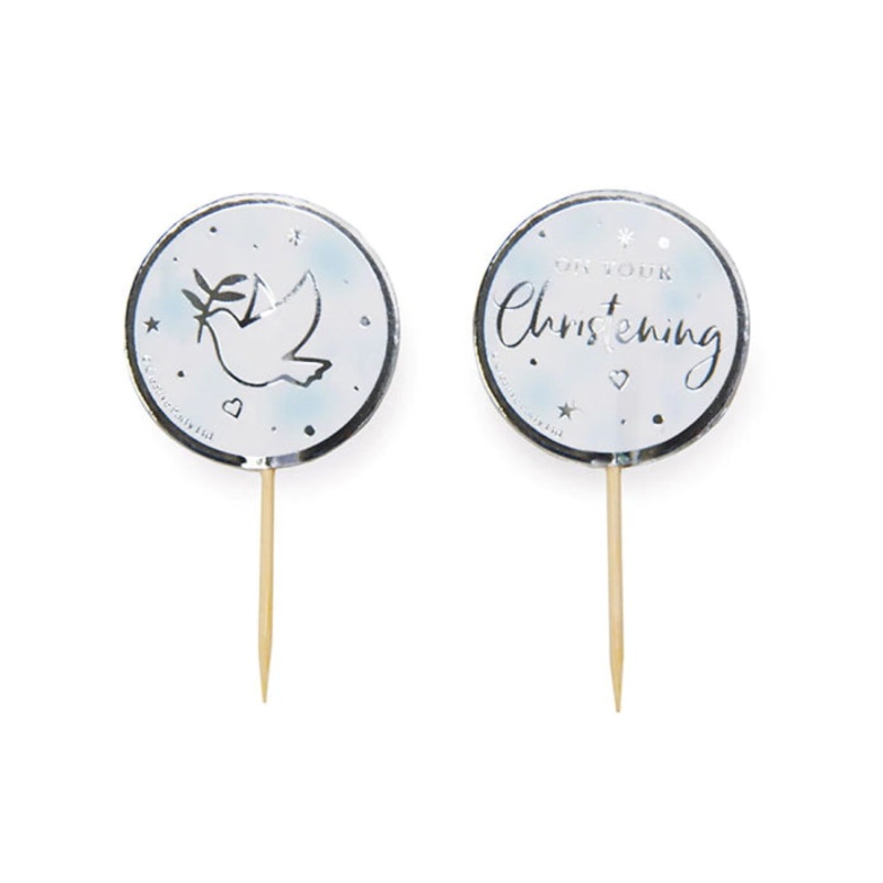 Blue On Your Christening Cupcake Pick Toppers Pack of 12