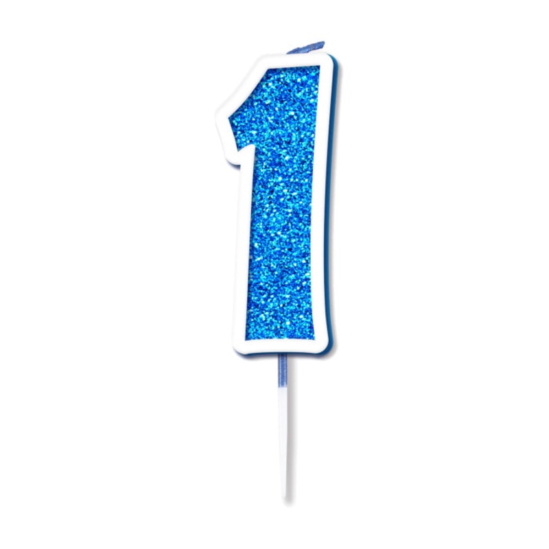 Blue Sparkling Number 1 Candle: 1st Birthday Cake Candle