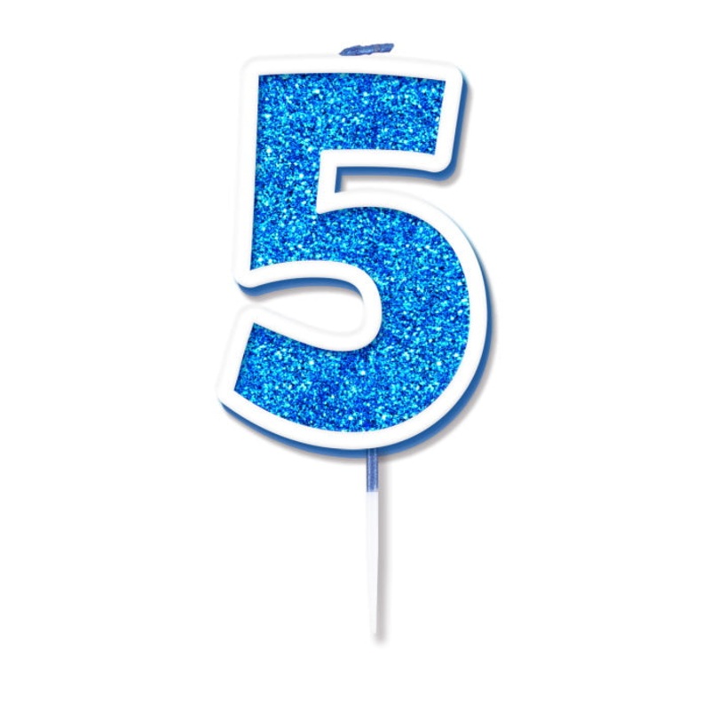 Blue Sparkling Number 5 Cake Candle