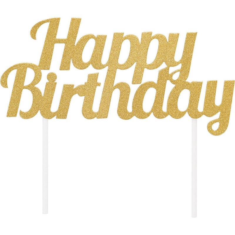 Cake Topper - Gold Glitter Happy Birthday
