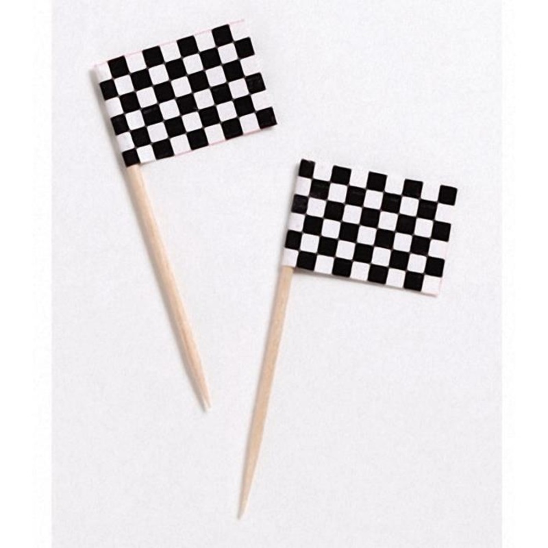 Chequered Flag Racing Party Cake Picks Decorations Pack of 50