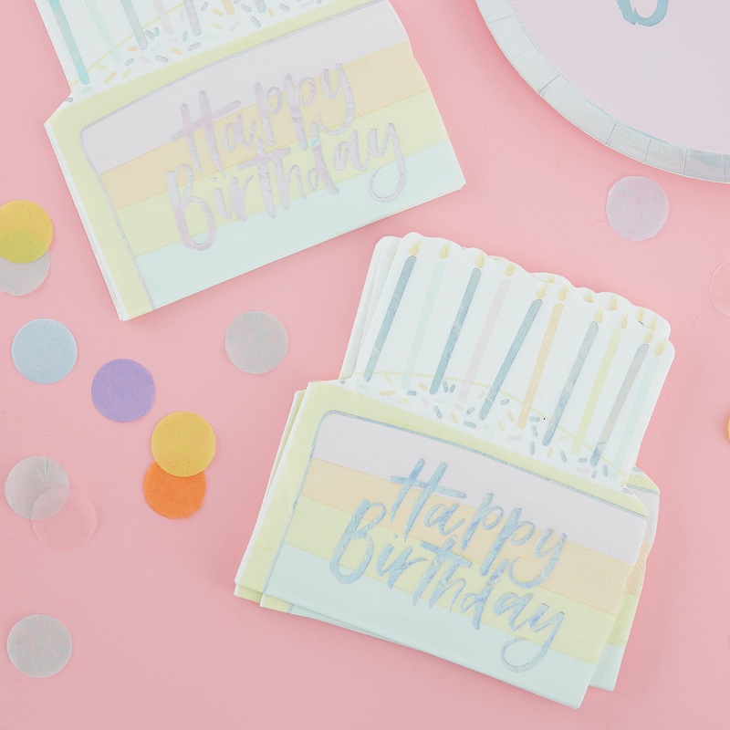 Ginger Ray Pastel Party Birthday Cake Birthday Napkins 16 ct.