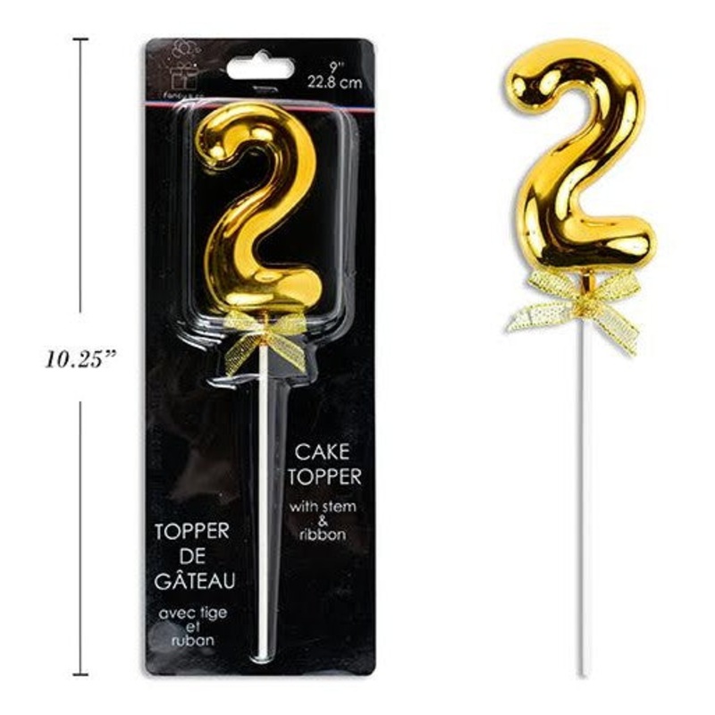 Gold Cake Topper with stem & ribbon #2