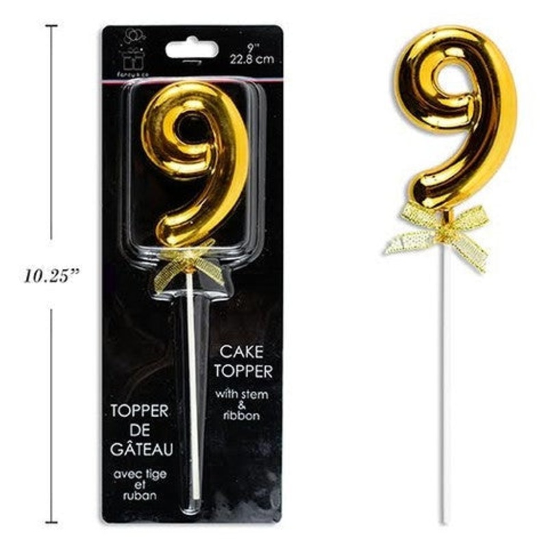 Gold Cake Topper with stem & ribbon #9