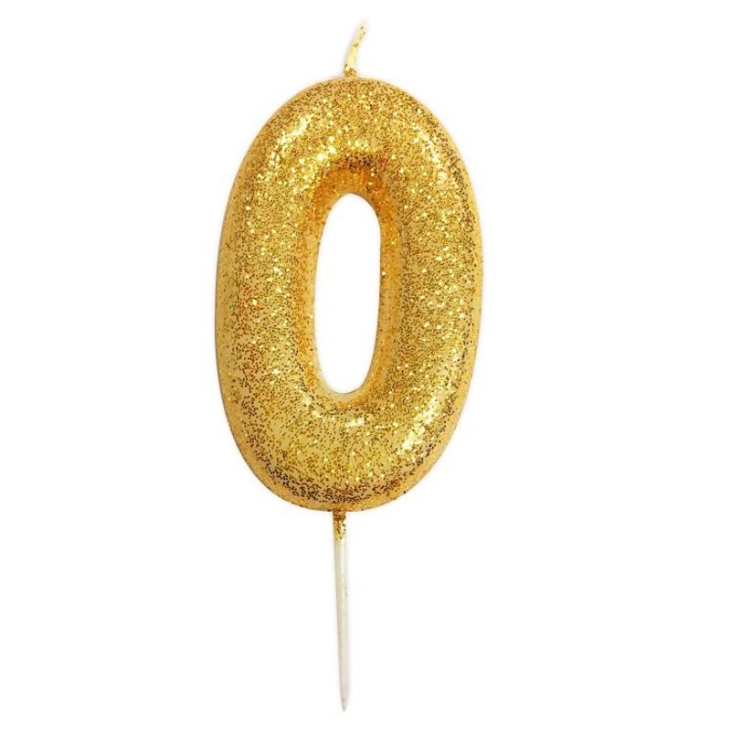 Gold Glitter Number 0 Candle: Birthday Cake Candle