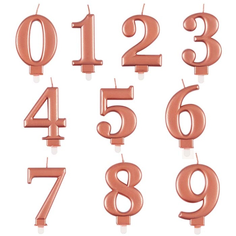 Metallic Rose Gold Number Cake Candles 0-9