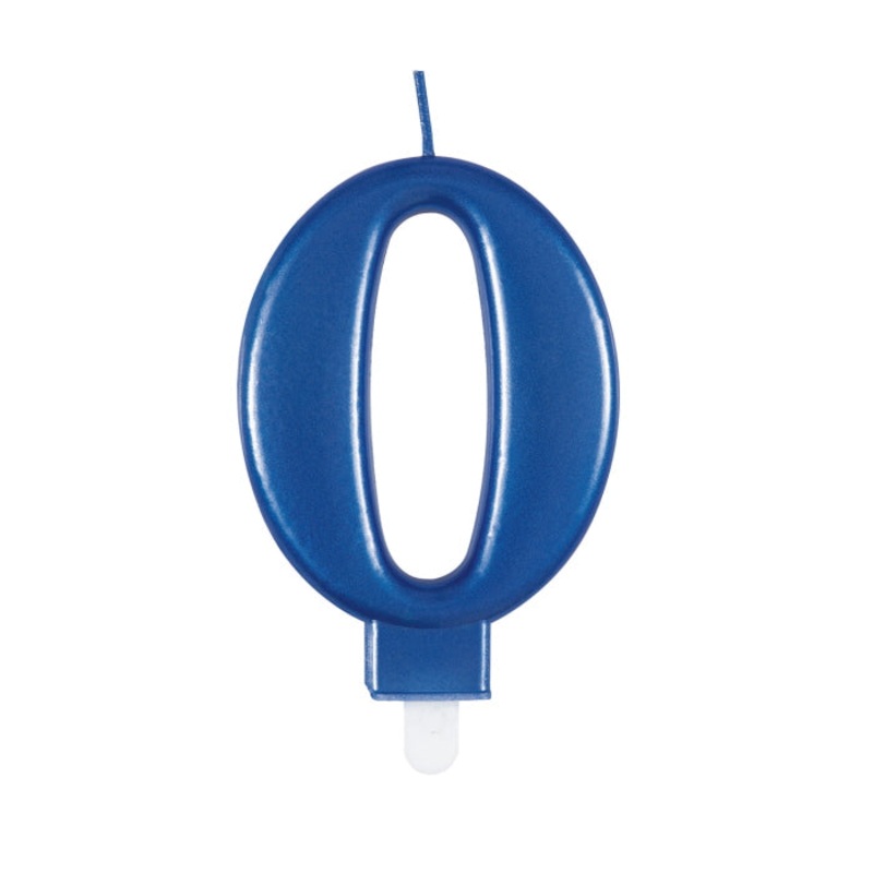 Number 0 Cake Candle - Blue Metallic