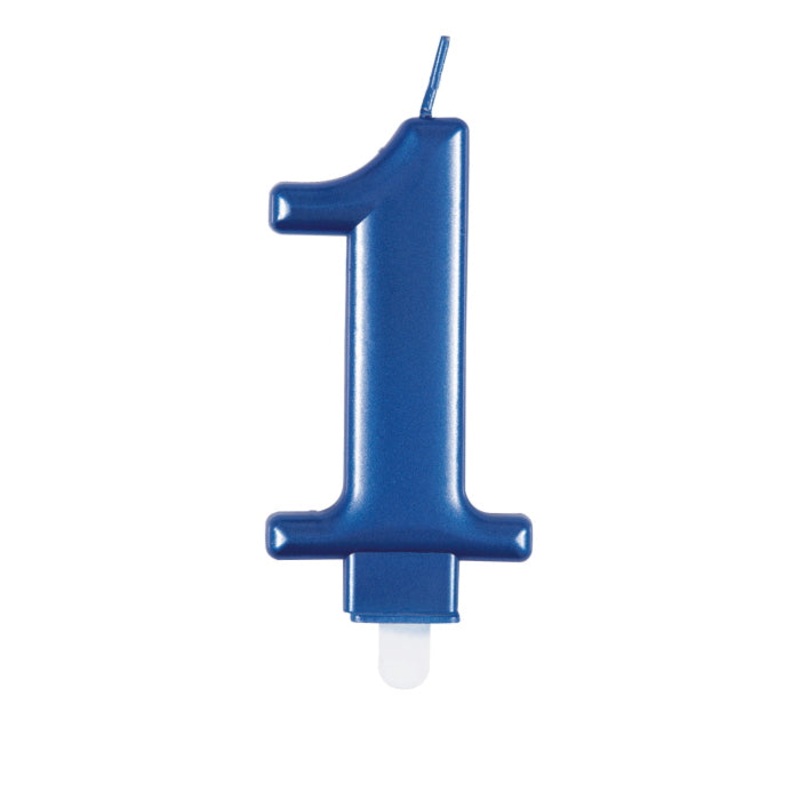 Number 1 Cake Candle - Blue Metallic