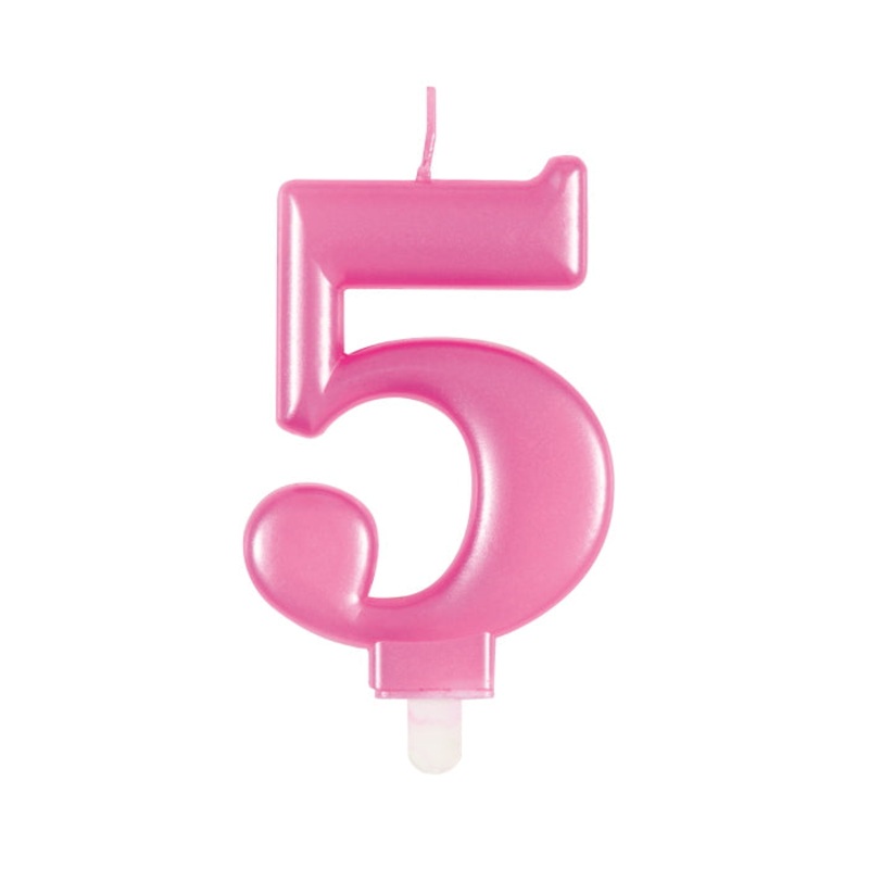 Number 5 Cake Candle Pink Metallic