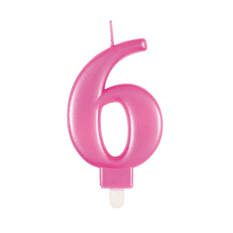 Pink Metallic Number 6 Cake Candle: 6th Birthday Candle