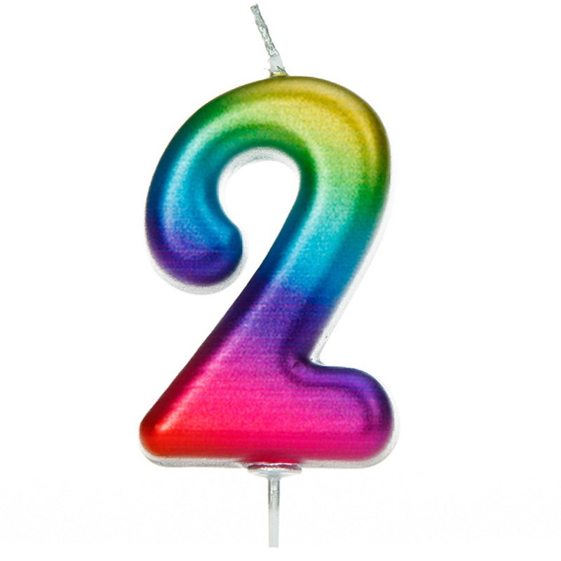 Rainbow Coloured Cake Candle Number 2