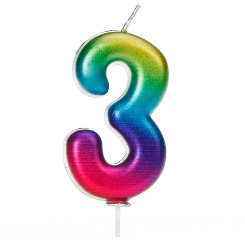 Rainbow Coloured Number 3 Cake Candle