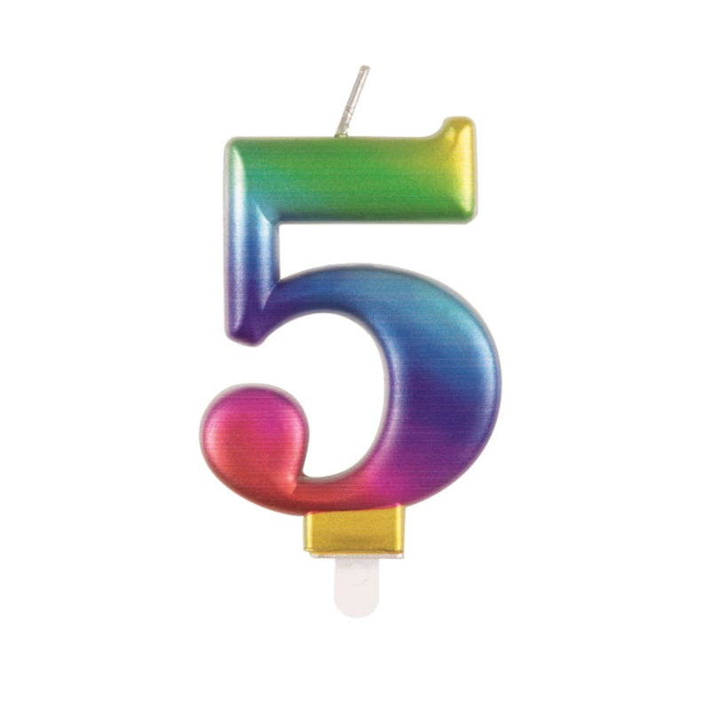 Rainbow Metallic Cake Candle Number 5