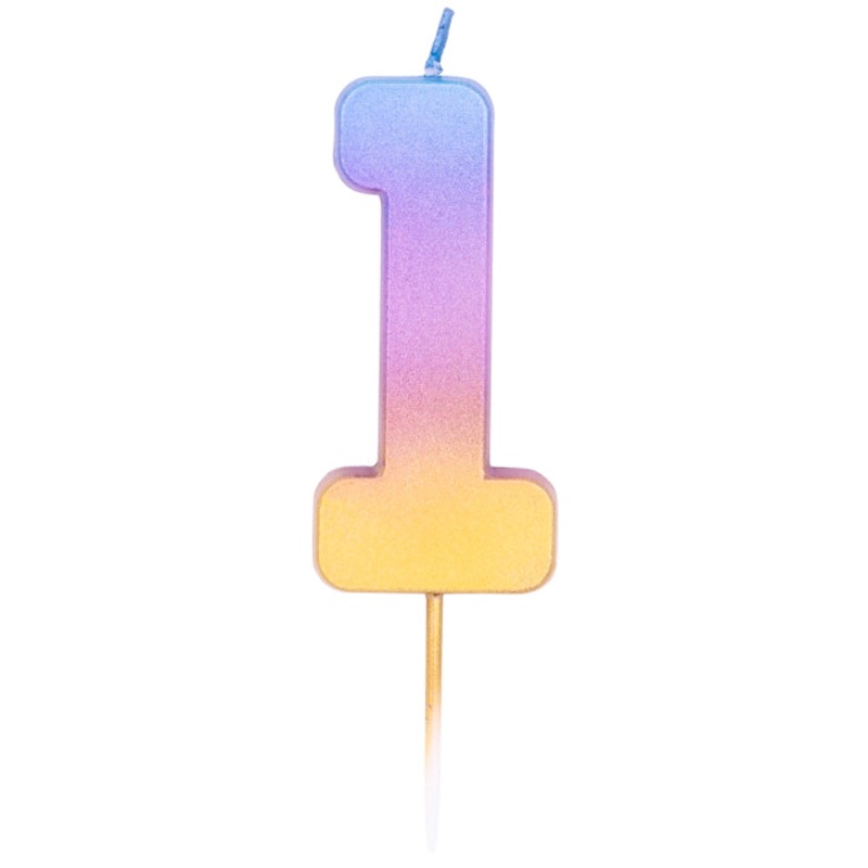 Rainbow Ombre Number 1 Cake Candle