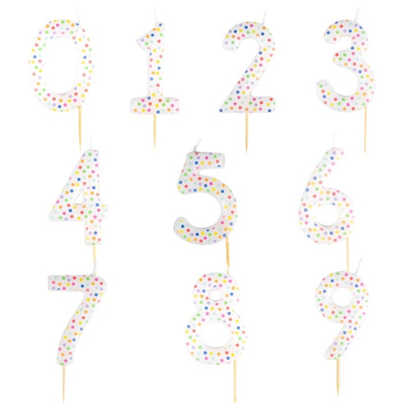 Rainbow Polka Dot Number Cake Candles 0-9