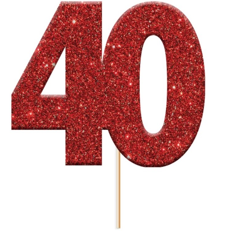 Red 40 Numeral Glitter Cupcake Pick Toppers Pack of 12