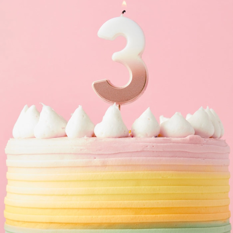 Rose Gold Ombre Number 3 Cake Candle