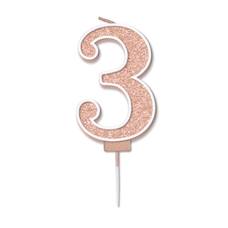 Rose Gold Sparkling Number 3 Cake Candle